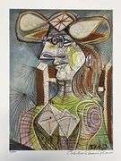 Collectible Pencil Numbered Pablo Picasso, Seated Woman on Wood Chair