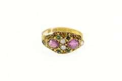 15K Yellow Gold Victorian Tourmaline Syn. Emerald Seed Pearl Ring