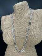 Sterling Silver Paperclip Flat Link Chain 6.7mm Solid 925 Italy Necklace 18"