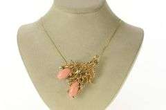 14K Yellow Gold 1960's Coral Diamond Floral Statement Pendant/Pin