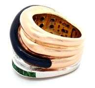 La Nouvelle Bague Diamond Tsavorite and Enamel Wide Band Ring in 18K