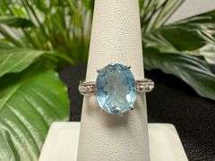 Sterling Silver Natural Gemstone Blue Topaz Ring Size 6