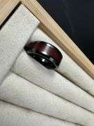 Men's Ceramic Simulated Burgundy Inlay Wedding Band Comfort Fit Ring Size 6