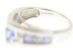 14K White Gold Pointed Tanzanite Diamond Chevron Engagement Ring