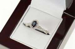14K White Gold 0.85 Ctw Sapphire Diamond Halo Engagement Ring