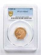 MS63 1909-D $5 Indian Head Gold Half Eagle PCGS