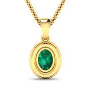 14KT Yellow Gold 1.00ct Zambian Emerald and Diamond Pendant with Chain