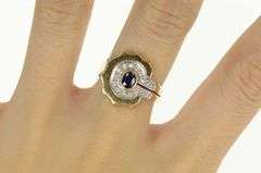 14K Yellow Gold Oval Sapphire Diamond Scalloped C Statement Ring