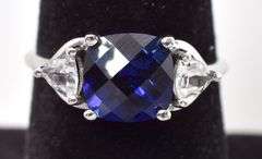 Sterling Silver Blue Sapphire and CZ Gemstone Ring