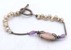 Group lot of vintage 925 sterling silver crystal, Pearl and Jade bracelets