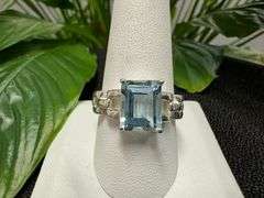 Sterling Silver Natural Gemstone Blue Topaz Ring Size 10