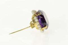 18K Yellow Gold Amethyst Pearl Halo Victorian Statement Pin/Brooch