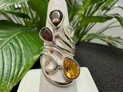 Sterling Silver Natural Gemstone Garnet and Citrine Ring Size 6
