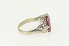 10K White Gold Art Deco Syn. Ruby Filigree Statement Ring