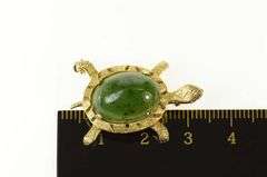 14K Yellow Gold Jade Cabochon Turtle Tortoise Ornate Retro Pin/Brooch