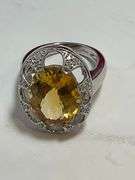 CERTIFIED NEW 14K WHITE GOLD DIAMOND AND CITRINE RING