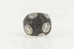 Sterling Silver Pave White & Black Cubic Zirconia Domed Ring