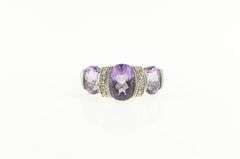 10K White Gold Oval Amethyst Diamond Ornate Statement Ring