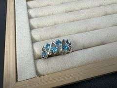 Sterling Silver Natural Gemstone Blue Topaz Ring Size 10