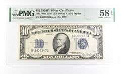 PMG 58 Choice AU EPQ 1934 D $10 Silver Certificate Blue Seal Fr#1705W