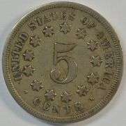 Sharp 1868 Shield Nickel in Choice XF