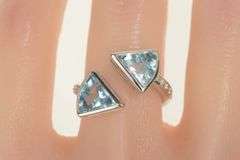 18K White Gold Blue Topaz Diamond Arrow Wrap Bypass Ring
