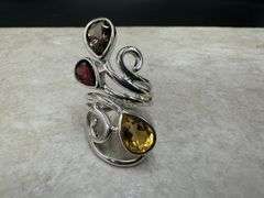Sterling Silver Natural Gemstone Garnet and Citrine Ring Size 6
