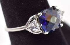 Sterling Silver Blue Sapphire and CZ Gemstone Ring