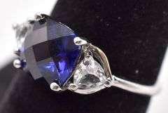 Sterling Silver Blue Sapphire and CZ Gemstone Ring