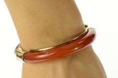 14K Yellow Gold Carved Carnelian Agate Ornate Retro Bangle Bracelet
