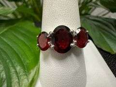 Sterling Silver Gemstone Natural Garnet Ring Size 10