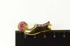 14K Yellow Gold Victorian Syn. Ruby Slipper Statement Pin/Brooch