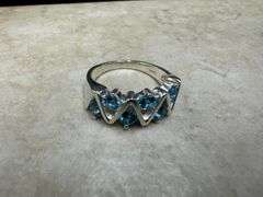 Sterling Silver Natural Gemstone Blue Topaz Ring Size 10