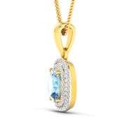 14KT Yellow Gold 0.96ct Aquamarine and Diamond Pendant with Chain