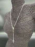 925 Sterling Silver Bead Chain Cross Rosary Necklace Catholic Jewelry