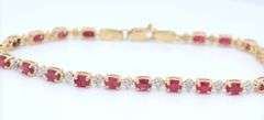 14kt Yellow gold oval Ruby and diamond tennis bracelet