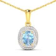 14KT Yellow Gold 0.96ct Aquamarine and Diamond Pendant with Chain