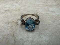 Sterling Silver Natural Gemstone Blue Topaz Ring Size 6