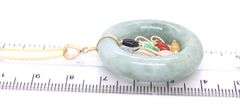 14kt Yellow gold multi color Jade bezel circle pendant on chain necklace