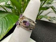 Sterling Silver Natural Gemstone Amethyst Ring Size 6