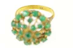 14K Yellow Gold 1960's Green Chrysoprase Retro Cocktail Ring