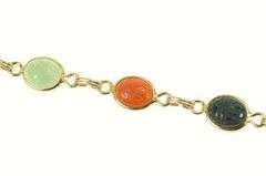 14K Yellow Gold Retro Egyptian Carved Scarab Chain Link Bracelet