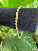 10k Yellow Gold Hollow Diamond-Cut Rope Link Chain 3mm Bracelet 7"