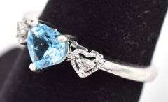 Sterling Silver Blue Topaz and CZ Gemstone Ring
