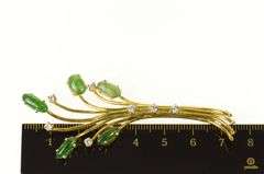 18K Yellow Gold Jade Diamond Retro Tree Statement Pin/Brooch