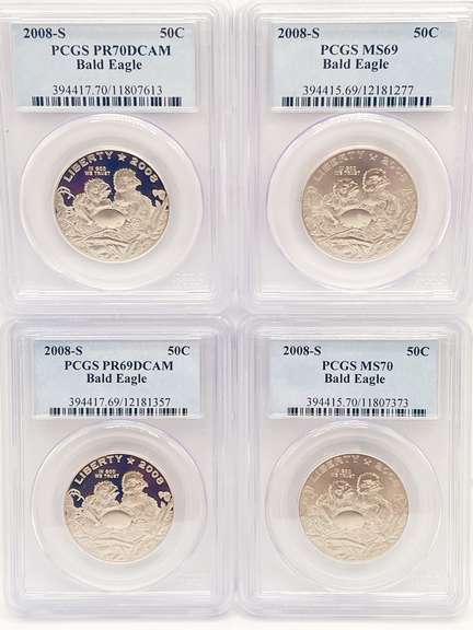 4 certified 1/2 dollar silver