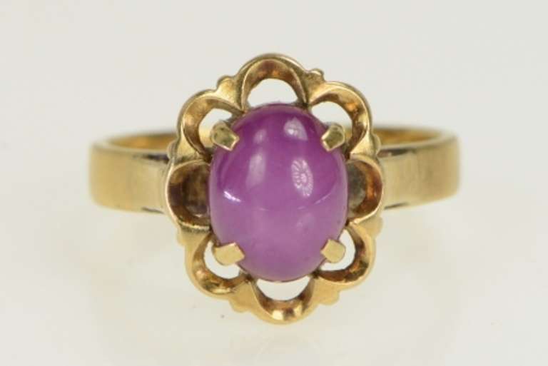 14K Yellow Gold 1960's Syn. Star Ruby Cabochon Vintage Ornate Ring