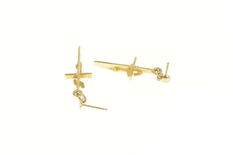 14K Yellow Gold Dangle Cross Crucifix Christian Jesus Christ Earrings