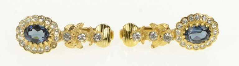 Base Metal Sim. Sapphire Scalloped Halo Clip On Dangle Earrings