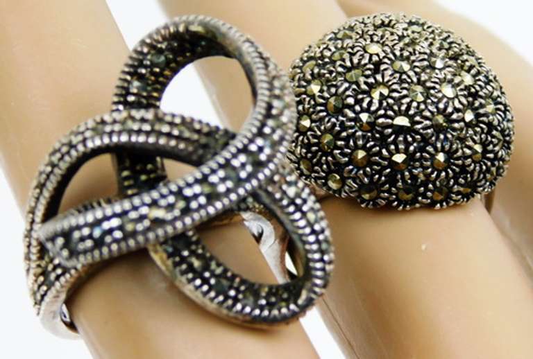 2 Ornate Sterling Silver Marcasite Rings, 6 & 6.5